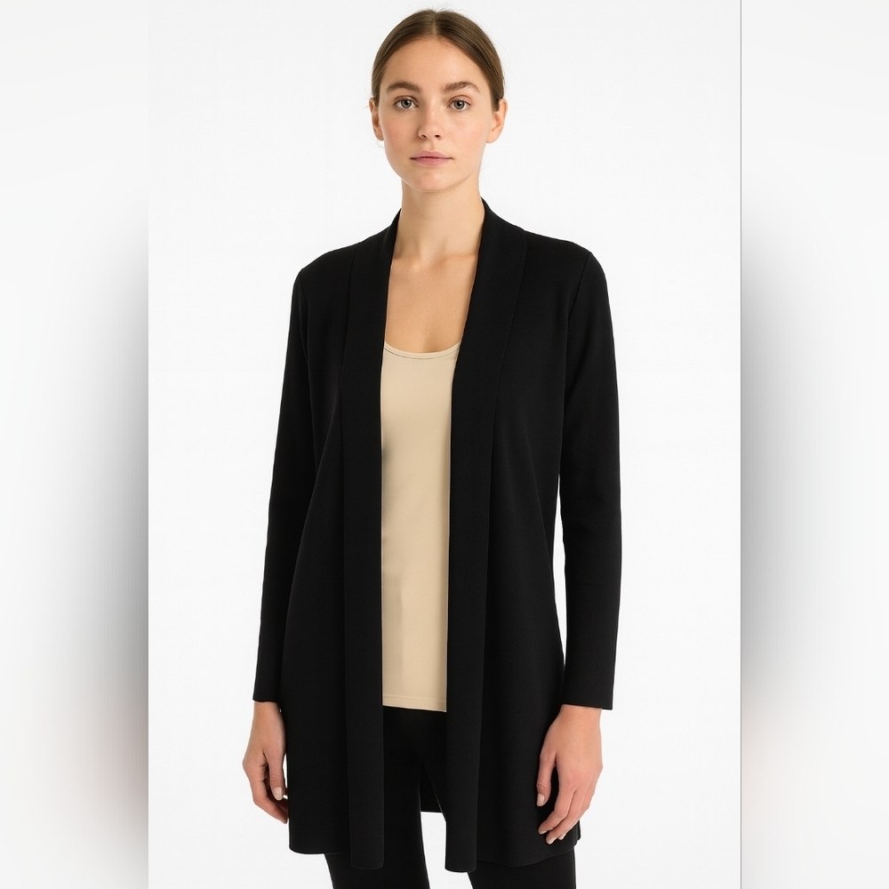 Exclusively Misook Knit Open Front Cardigan Sweater Jacket Black Petite Large
